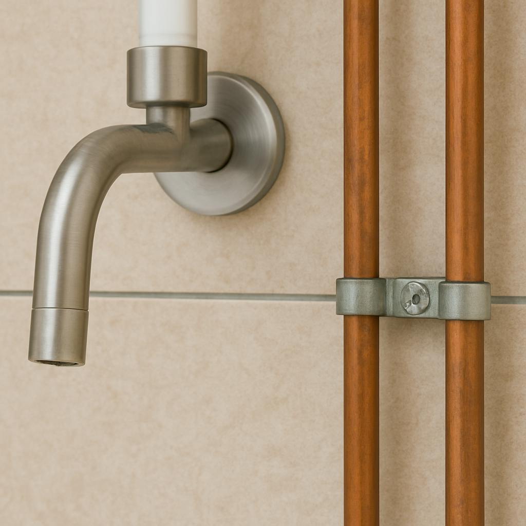 Tap in bathroom through tile