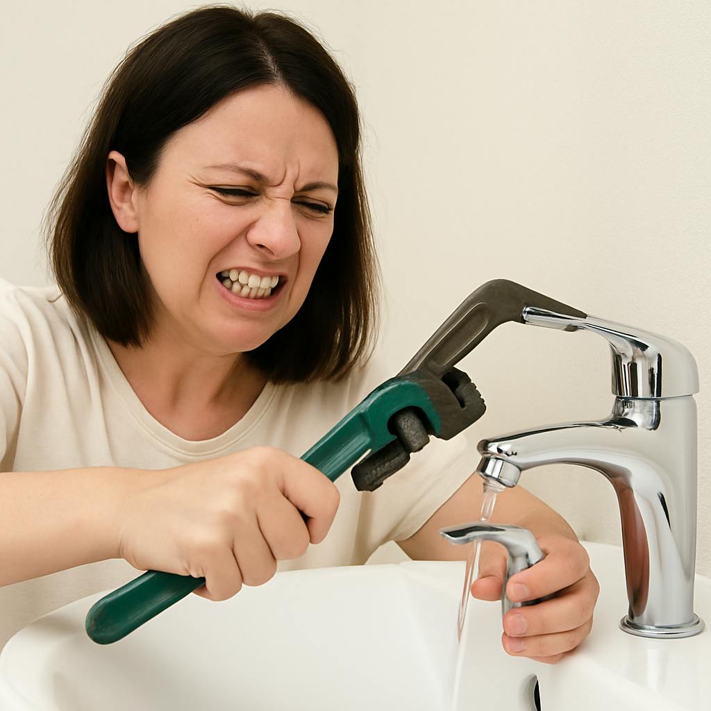 Woman replacing tap