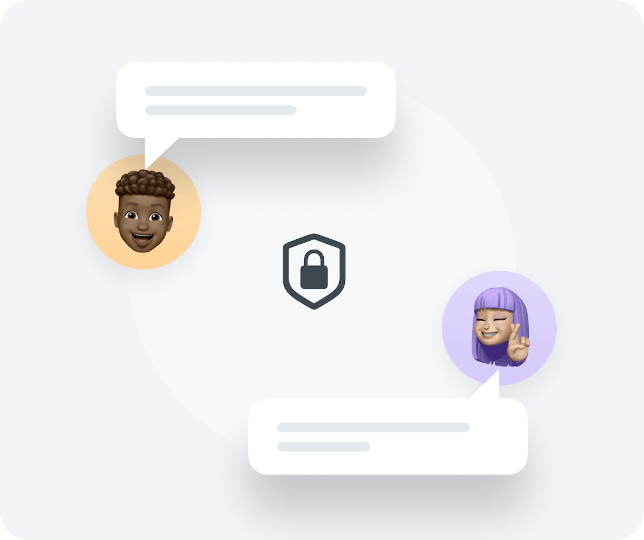Interface graphic showing two Abler users talking via the app’s secure chat feature