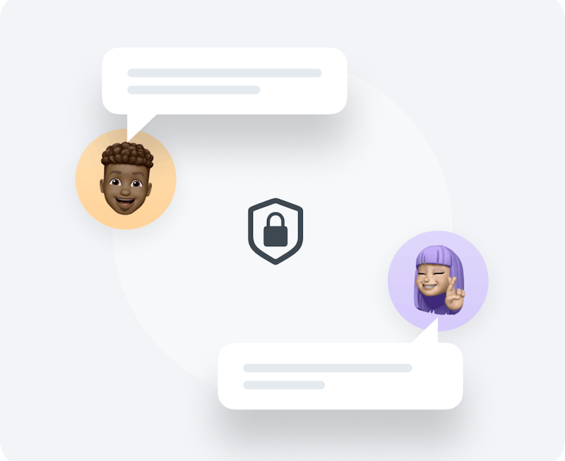 Interface graphic showing two Abler users talking via the app’s secure chat feature