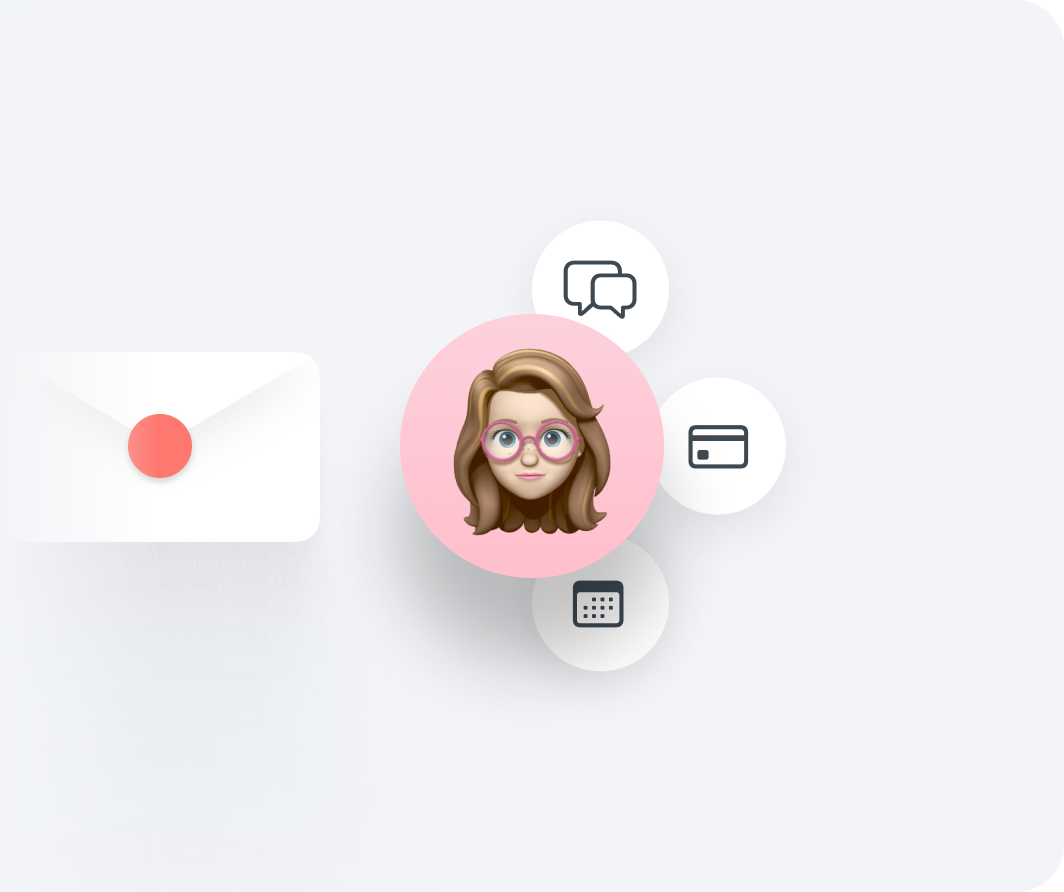 Interface graphic of a an Abler member being sent an invite for onboarding with chat, payment and scheduling icons