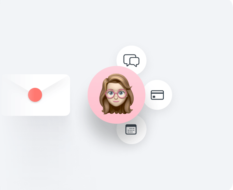 Interface graphic of a an Abler member being sent an invite for onboarding with chat, payment and scheduling icons
