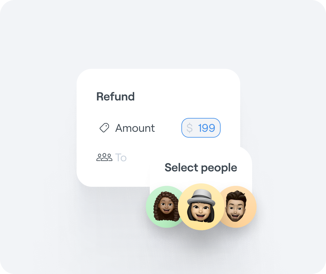 Interface graphic of an Abler refund page with selectable icons of users who would receive one