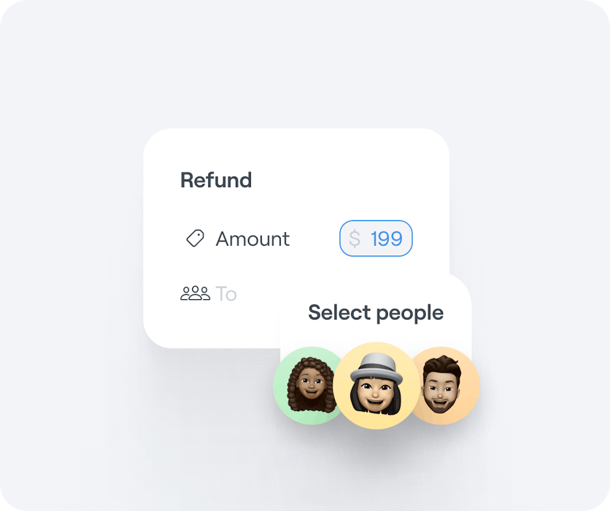 Interface graphic of an Abler refund page with selectable icons of users who would receive one