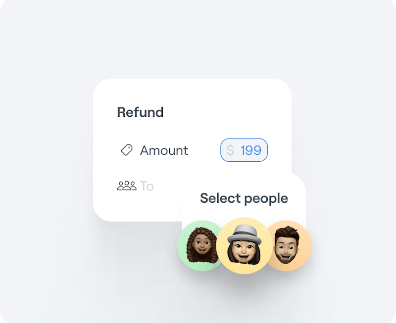 Interface graphic of an Abler refund page with selectable icons of users who would receive one