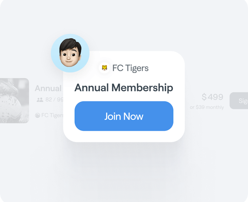 Interface graphic of a sports club member’s option to join a football club on Abler Shop