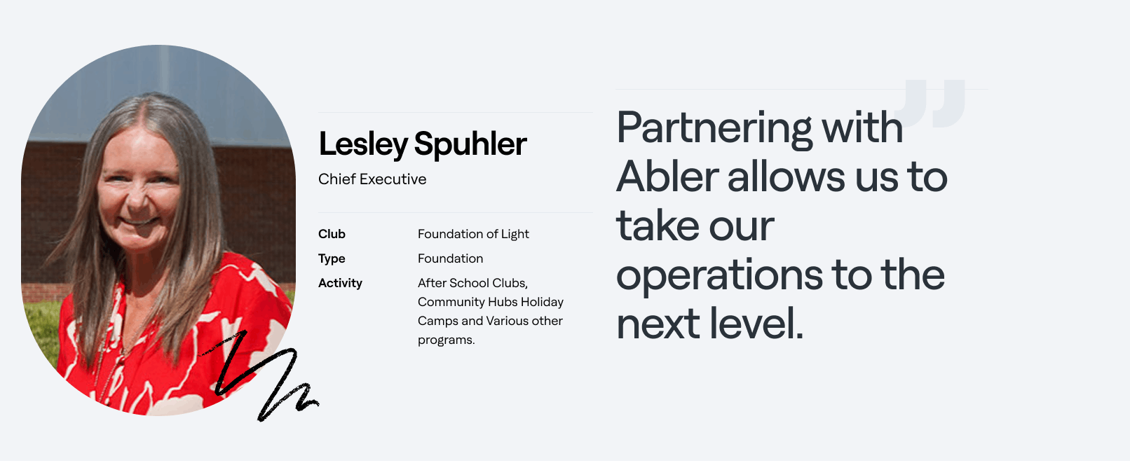 Lesley Spuhler, Foundation of Light Chief Executive