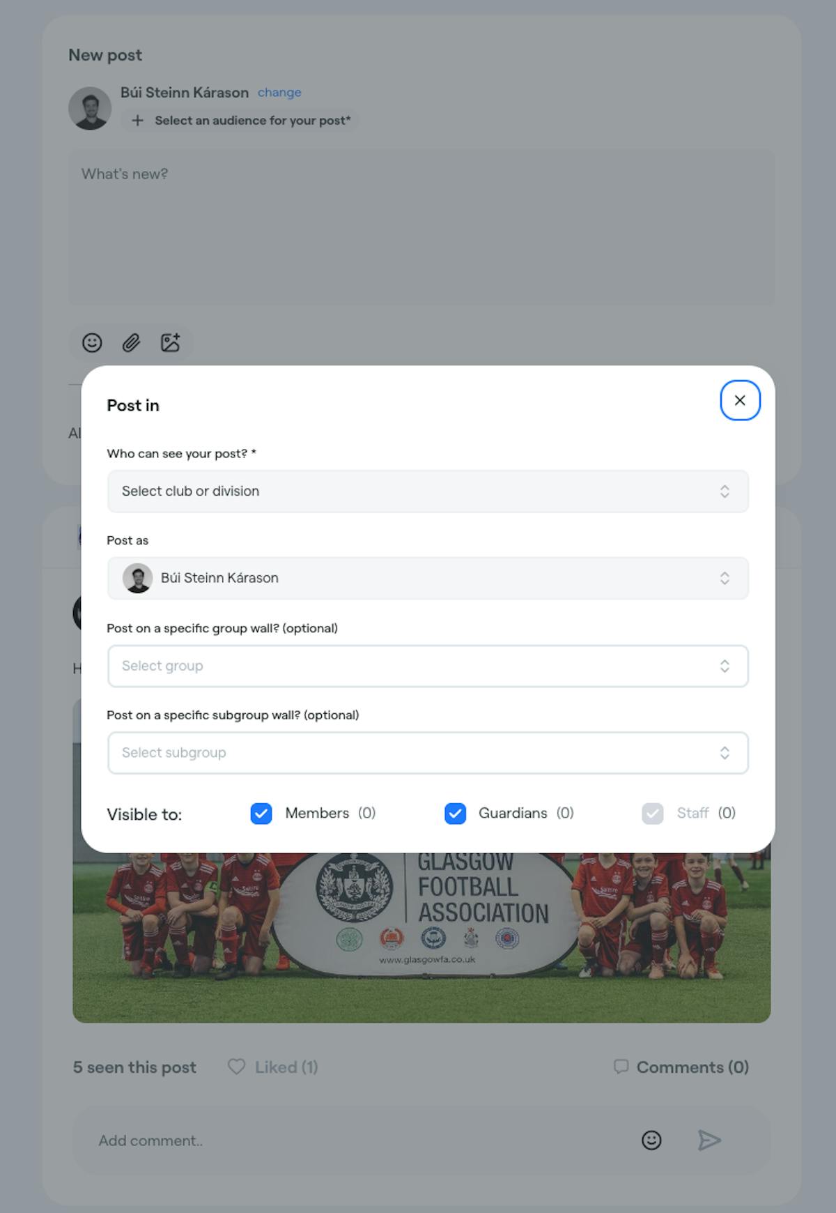 Post to subgroups in the Abler admin system