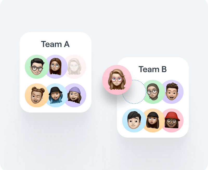 Interface graphic showing the easy sorting of a player from one team to another team with Abler