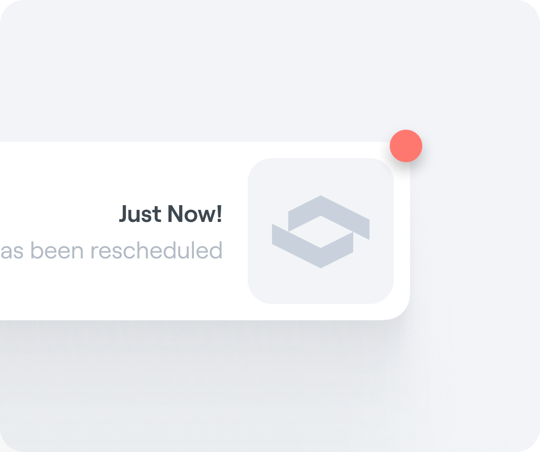 Interface graphic showing an Abler push notification about an event being rescheduled