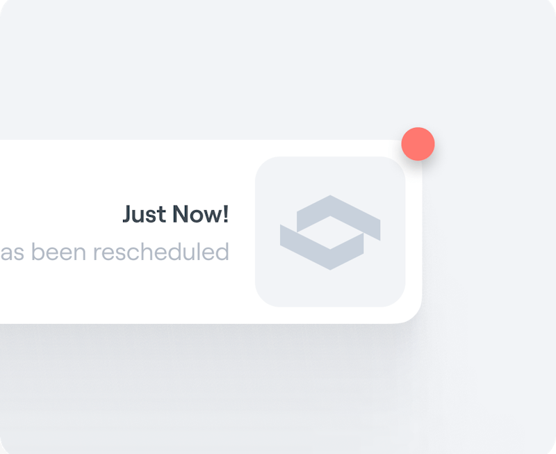 Interface graphic showing an Abler push notification about an event being rescheduled