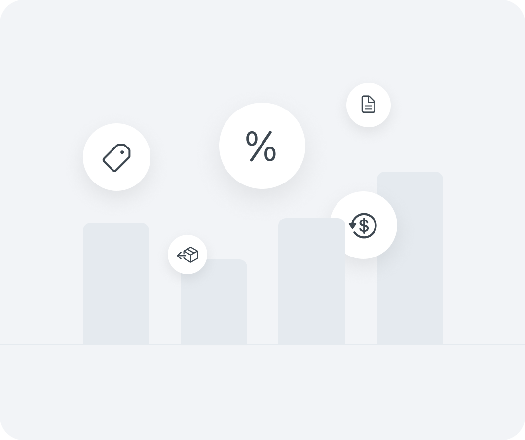 Graph with icons representing Abler Accounting’s payment, discount and refund tools