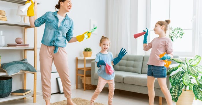 One of the best ways to make cleaning fun is to turn on the tunes and make it a dance party. A reward at the end of a good cleaning sesh also never hurts.