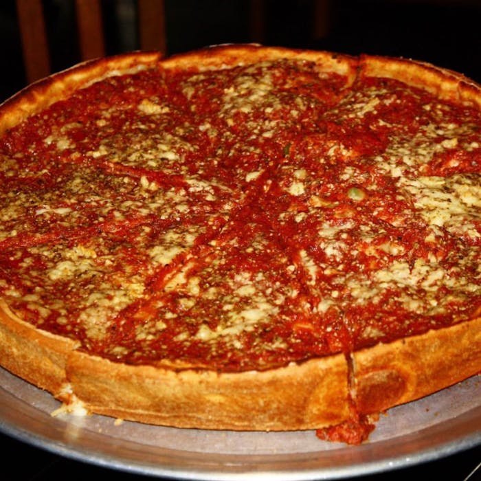 Romano’s Chicago Pizzeria offers deep-dish pies.
