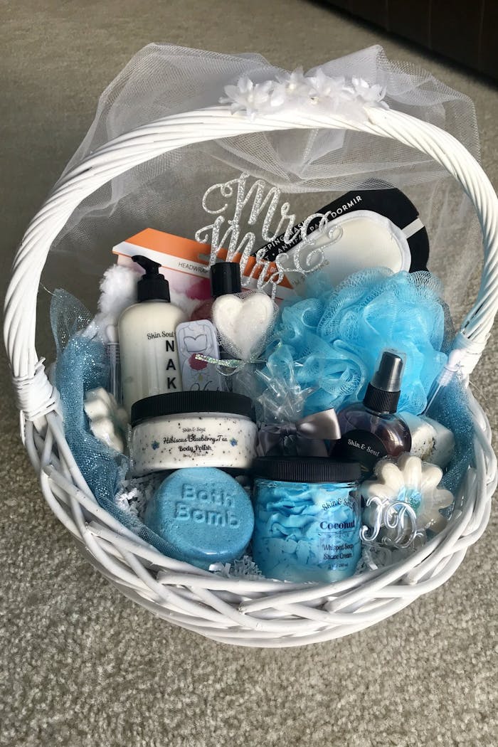 Wedding basket with lotions by Skin Soul Body