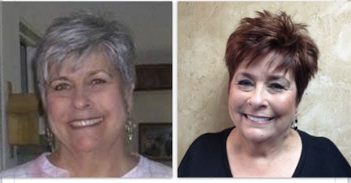 Gina's client Linda before makeover and after