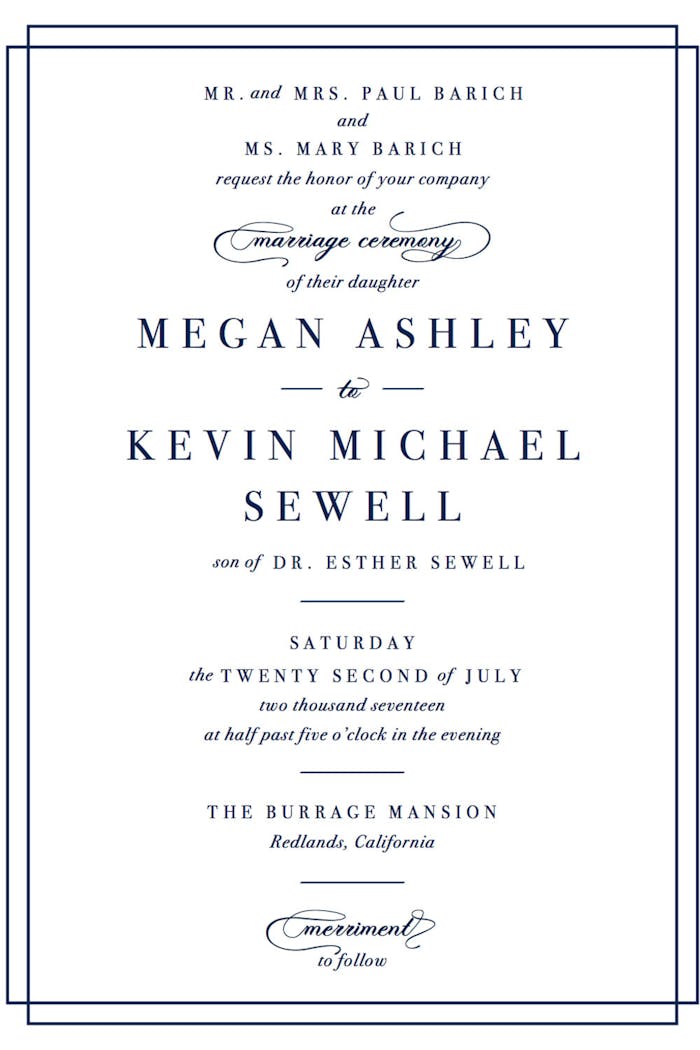 Traditional Wedding Invitation Designed by Jacqui Lanier of Cross + Swan