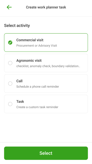 Agritech agent app workplanner task activity screen