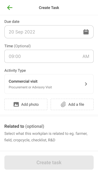 Agritech agent app workplanner create task screen