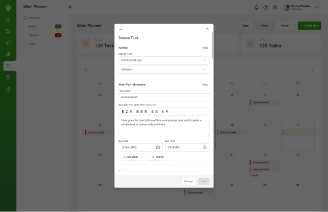 A portfolio taks ticket to manage farmers and agricultural operations