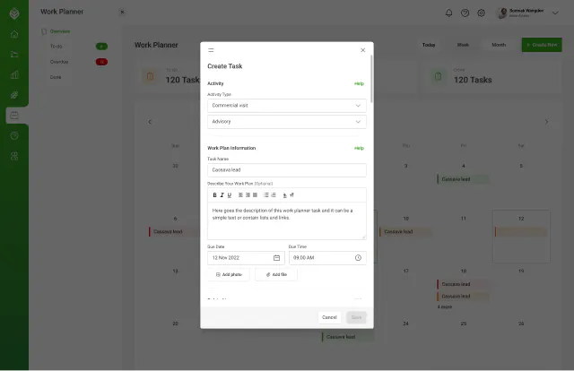 A portfolio taks ticket to manage farmers and agricultural operations