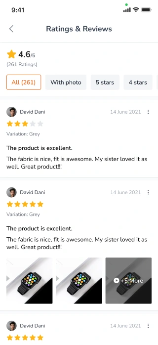 Designing a review panel for a mobile e-commerce app