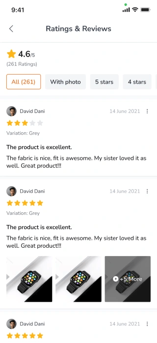 Designing a review panel for a mobile e-commerce app