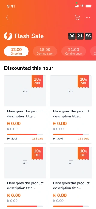 Flash sale discount page for a mobile e-commerce app