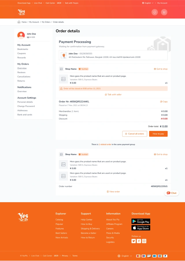 Designing a order details page for a responsive e-commerce service