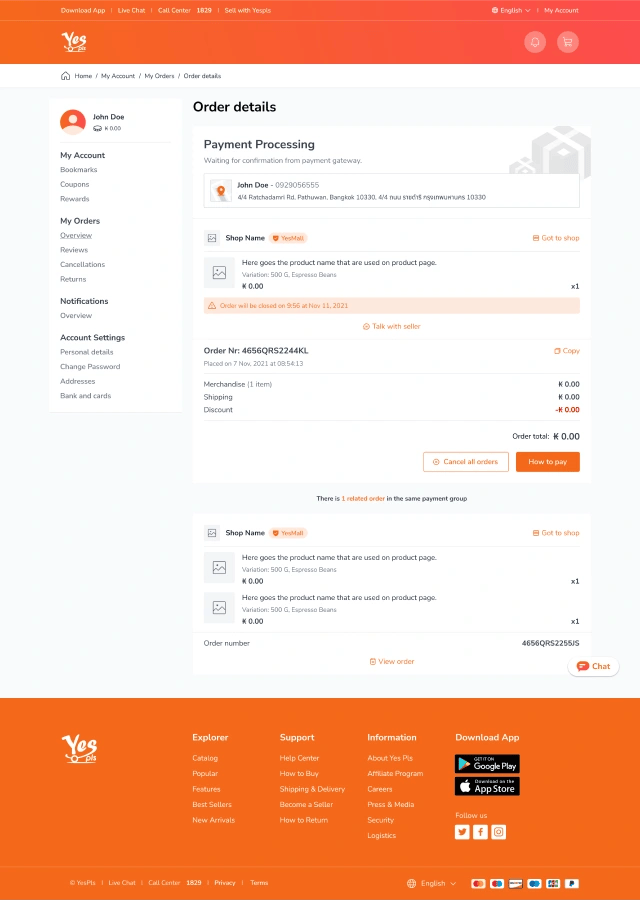 Designing a order details page for a responsive e-commerce service