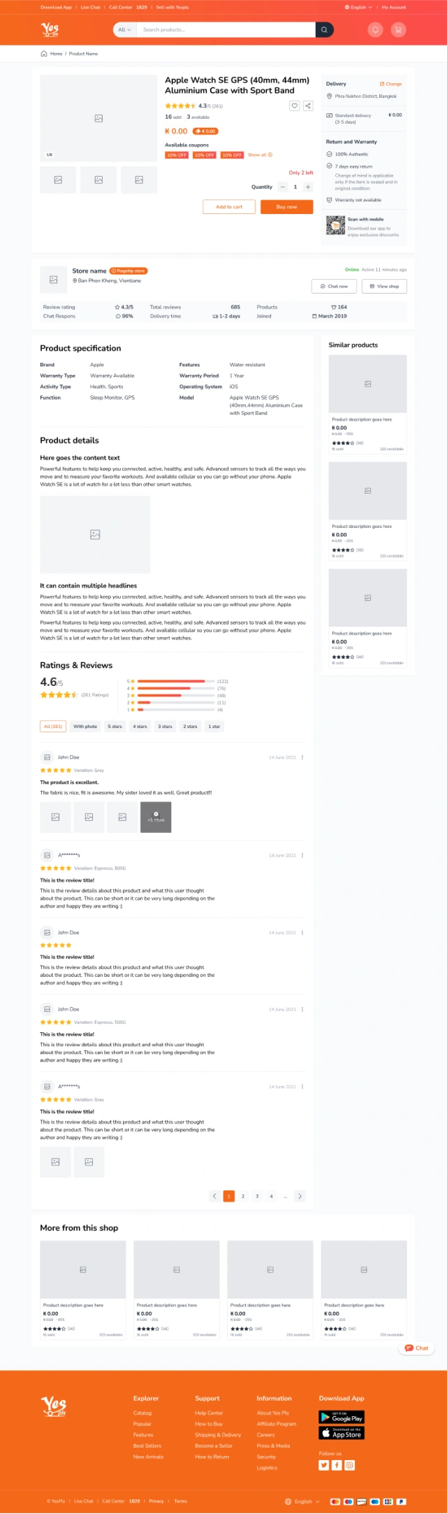 Designing a product page for a responsive e-commerce service