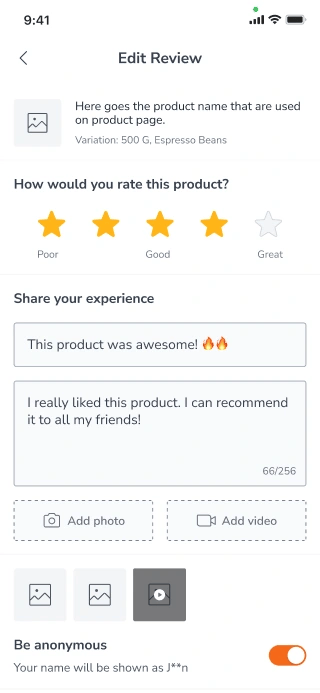Designing product review comments page for a mobile e-commerce app