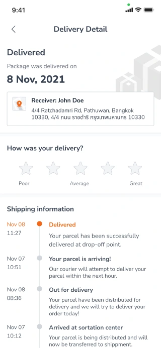 Designing order delivered details shopping cart for a mobile e-commerce app