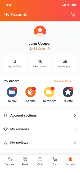 Designing user account settings page for a mobile e-commerce app