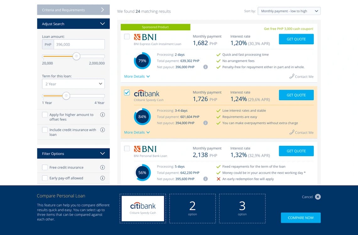 To provide a result with great flexibility in selecting a financial product