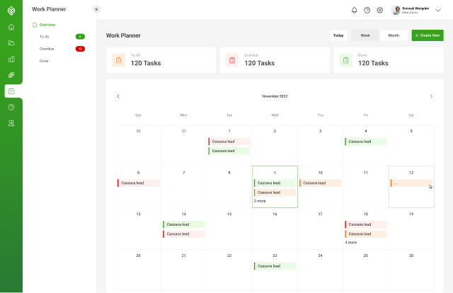 A portfolio calendar to manage farmers and agricultural operations