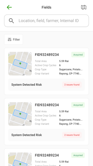 Agritech agent app portfolio field overview screen