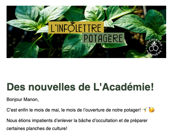 Infolettre de jardinage