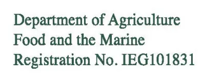 Department of Agriculture Food and the Marine Registration No. IEG101831.