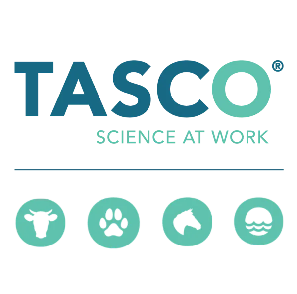 Tasco logo next to four icons representing the four main tasco segments - production animals, pets, equine, and aquaculture.