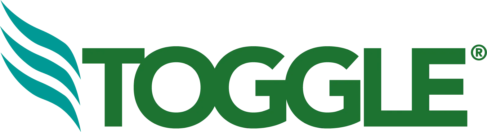 Toggle logo in green blocky lettering.