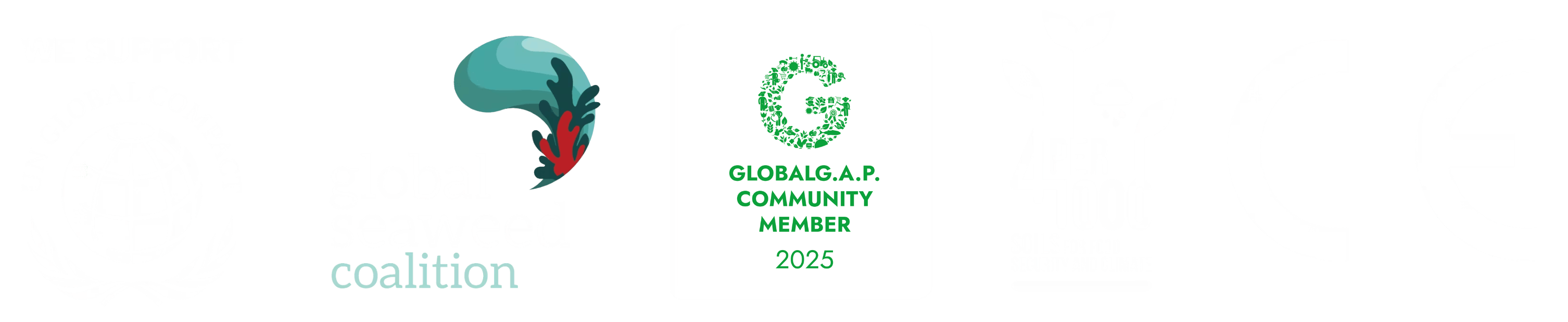 A grouping of small logos representing UN Global Compact, Global Seaweed Coalition, and more.