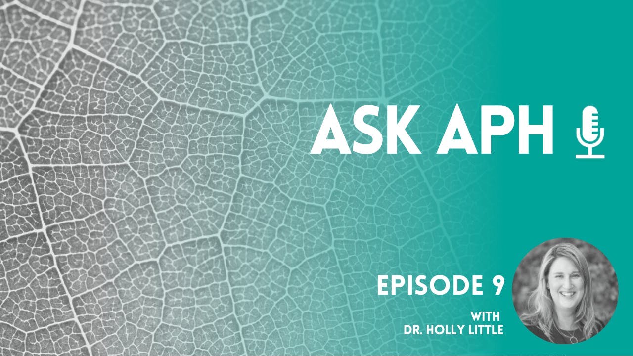 A zoomed in image of cells, with text overlayed promoting the latest episode of Ask APH.