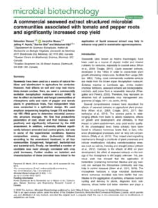 A screen grab of the first page of the academic publication for A Commercial Seaweed Extract Structured Microbial Communities Associated With Tomato And Pepper Roots 