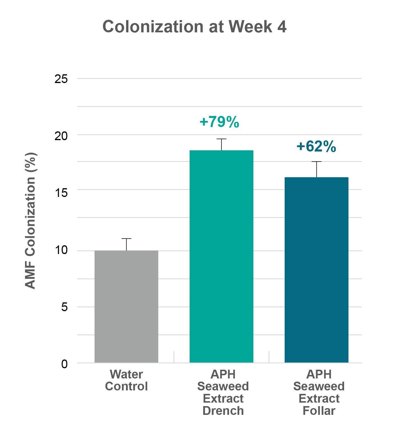 Graph showing effect of Acadian biostimulants on growth and colonization of mycorrhizal fungi at week 4