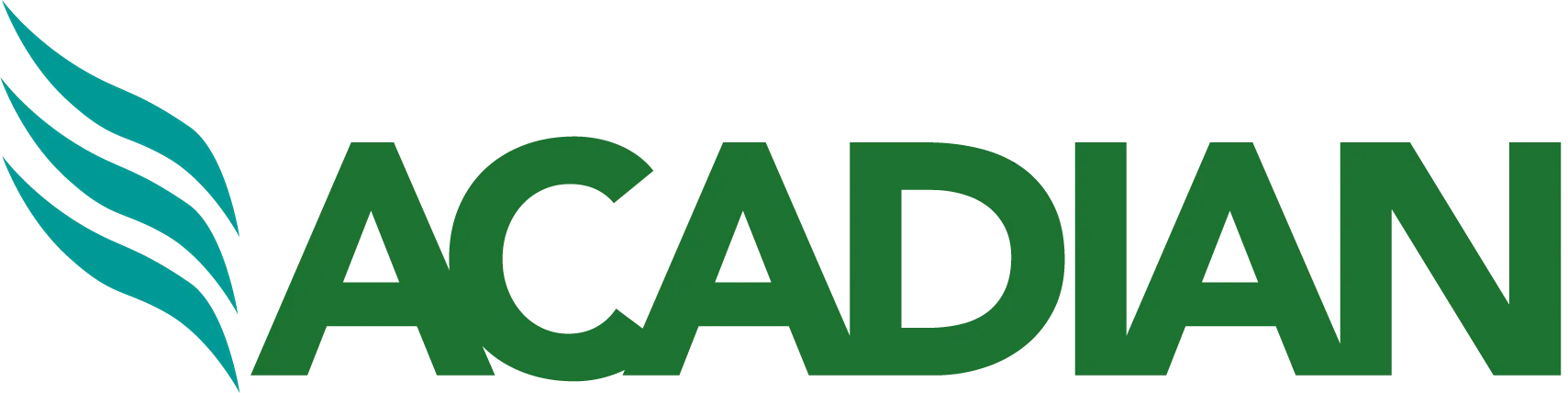 The Acadian logo in green lettering with a blue water icon on its left.