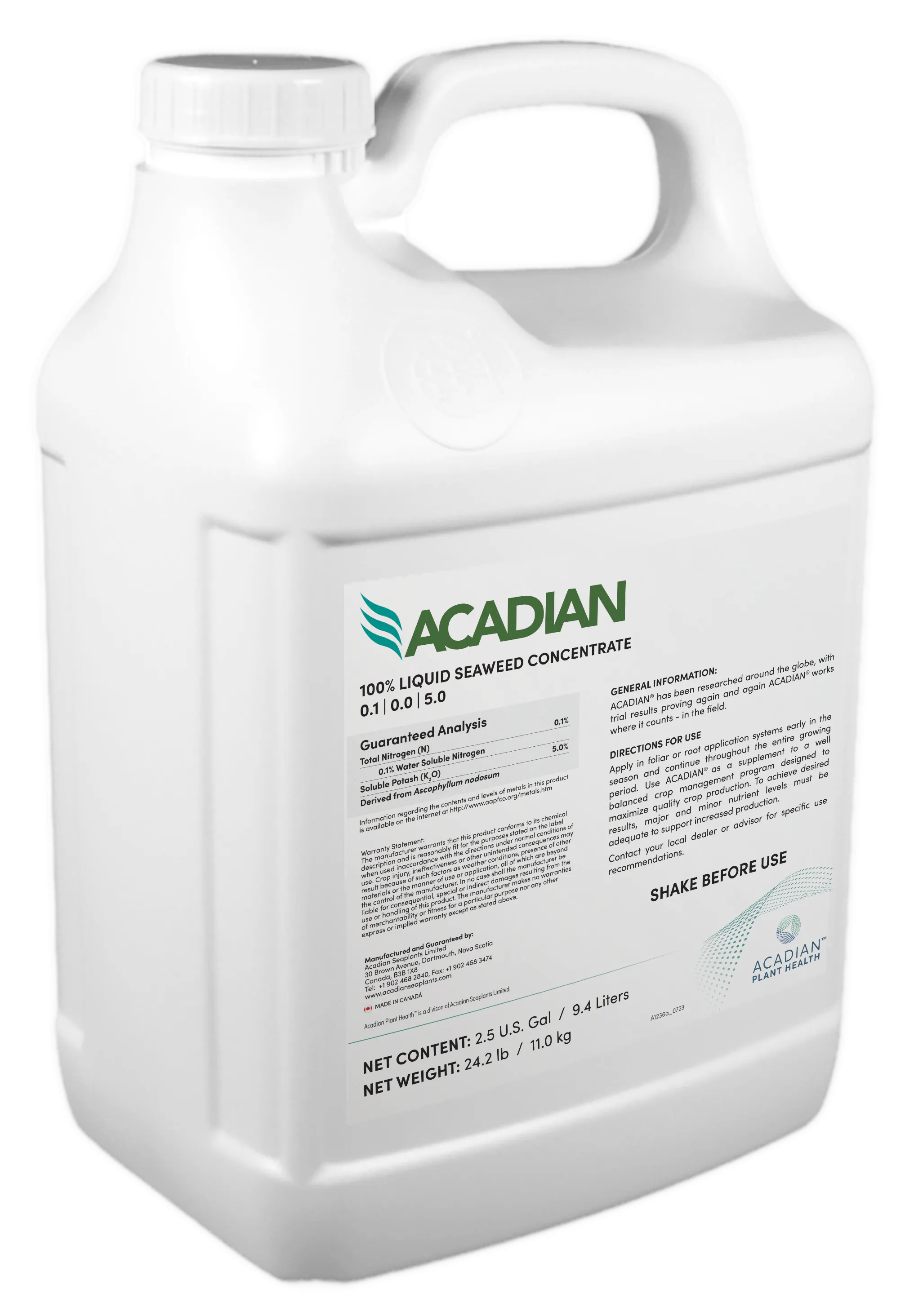 A white jug of Acadian product.
