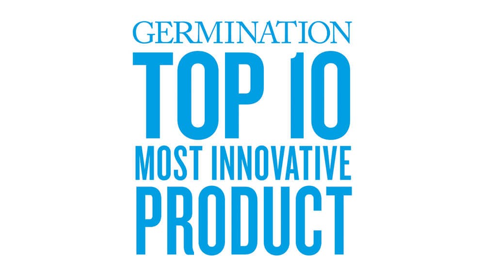 Blue bold text that says 'Germination Top 10 Most Innovative Product' in large lettering