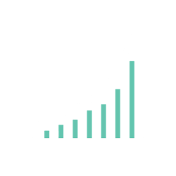 An icon of a line graph with an arrow that is showing growth upwards.