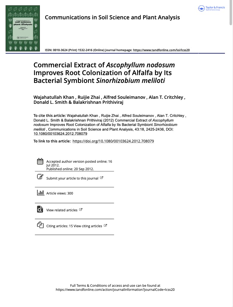 A screen grab of the first page of the academic publication on Commercial Extract Of Ascophyllum Nodosum